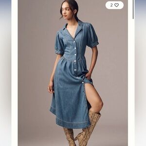 Pilcro Short-Sleeve Denim Midi Shirt Dress